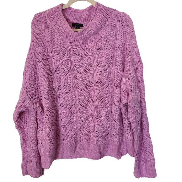 J. Crew Womens 2X Pink Long Sleeve Mock Neck Alpaca Pointelle Cable Knit Sweater - Picture 2 of 9